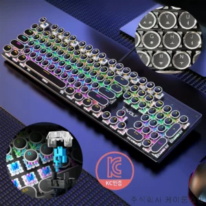 세계일주 유선 게이밍 기계식 키보드 RGB 레트로 키캡 레인보우 청축 104 KEY, 블랙, BK, 청축