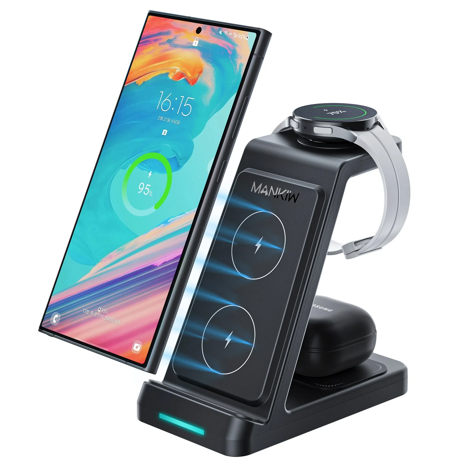 스탠드형 무선충전기의 새로운 기준, 르메이어 20W 2 Mankiw맨큐 3in1 무선충전기 갤럭시워치 버즈 호환 고속충전 거치대